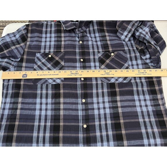Jach's Blue Plaid Cotton Linen Blend Long Sleeve Button Up Shirt - Men's 2XL - Picture 6 of 9